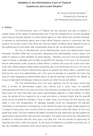 Mediation in the Administrative Court of Thailand: Experiences and Current Situation